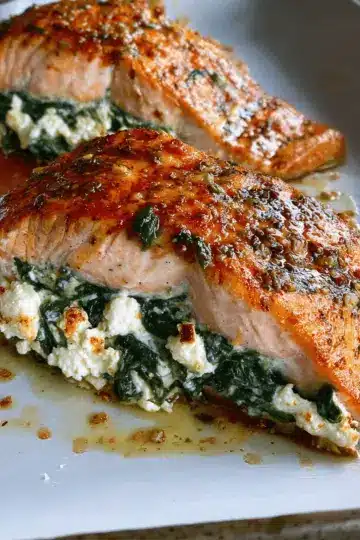 Spinach and Feta Stuffed Salmon