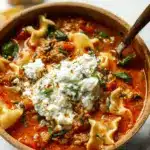 Lasagna Soup with Creamy Basil Ricotta Topping
