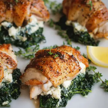 Kale and Goat Cheese Stuffed Chicken Thighs