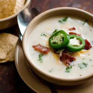 Buttermilk potato soup with bacon and roasted jalapeno
