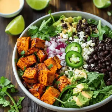 Roasted Sweet Potato Black Bean Bowls with Chili-Lime Dressing