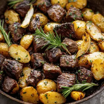 Garlic Butter Herb Steak Bites and Potatoes