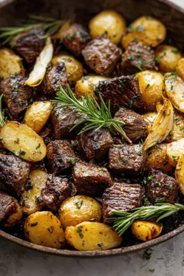 Garlic Butter Herb Steak Bites and Potatoes