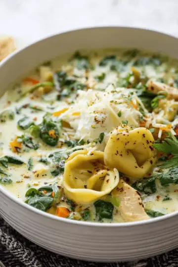 Creamy Chicken Spinach Tortellini Soup