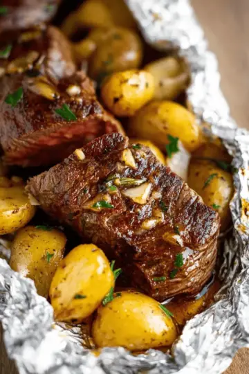 Garlic Butter Steak and Potato Foil Packets