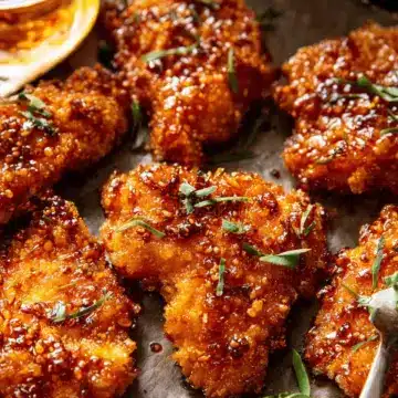 Baked Crunchy Hot Honey Chicken.