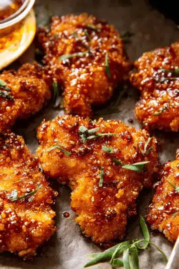 Baked Crunchy Hot Honey Chicken.