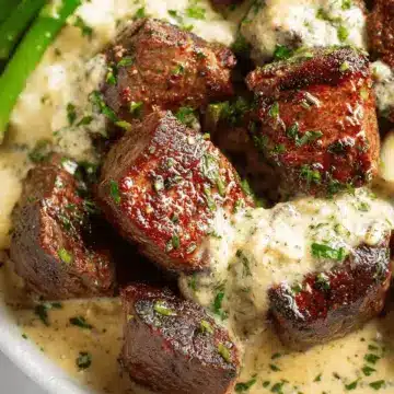 Garlic Butter Steak Bites with Parmesan Cream Sauce