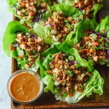 Thai Chicken Lettuce Wraps with Peanut Sauce