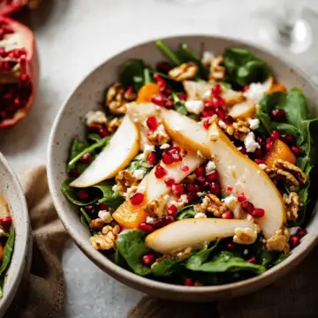 winter salad with pears, pomegranates, and walnuts