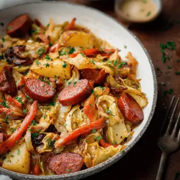 Braised Cabbage with Potatoes and Smoked Sausages