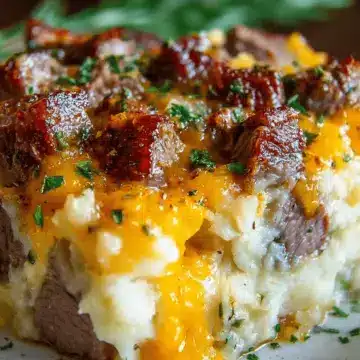 Slow Cooker Steak and Cheddar Potato Casserole