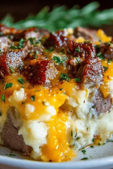 Slow Cooker Steak and Cheddar Potato Casserole