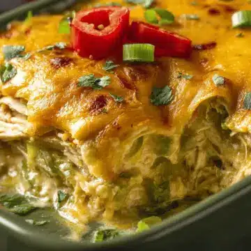 Green Chili Chicken Enchilada Casserole