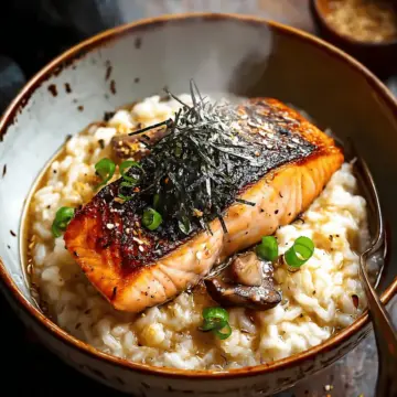 Japanese Style Risotto with Seared Salmon for Cozy Nights