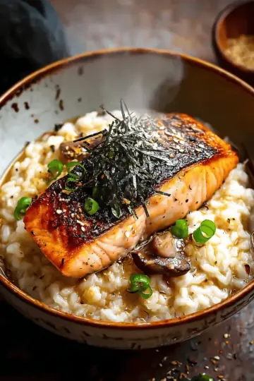 Japanese Style Risotto with Seared Salmon for Cozy Nights