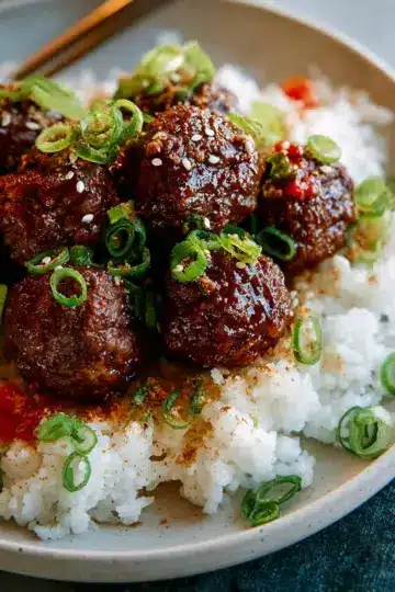 Korean BBQ Meatballs over Rice