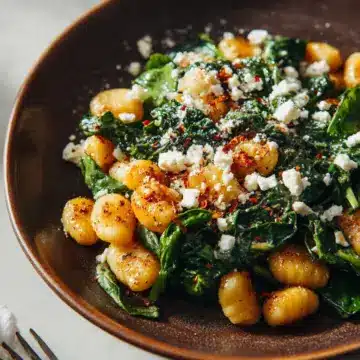 Crispy Gnocchi With Spinach and Feta