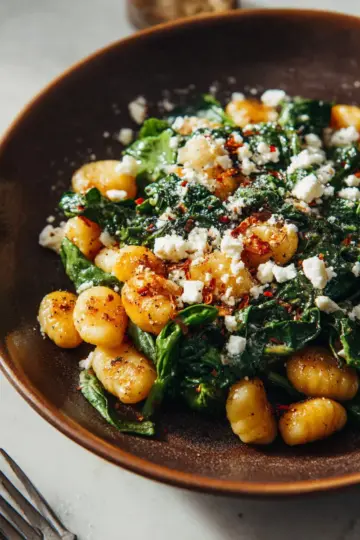 Crispy Gnocchi With Spinach and Feta