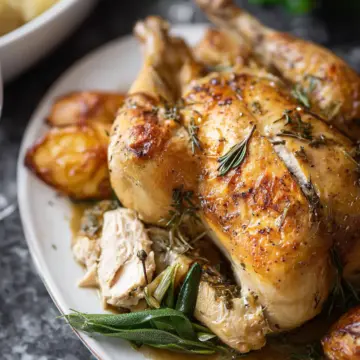The best roast chicken with wine, herbs and garlic