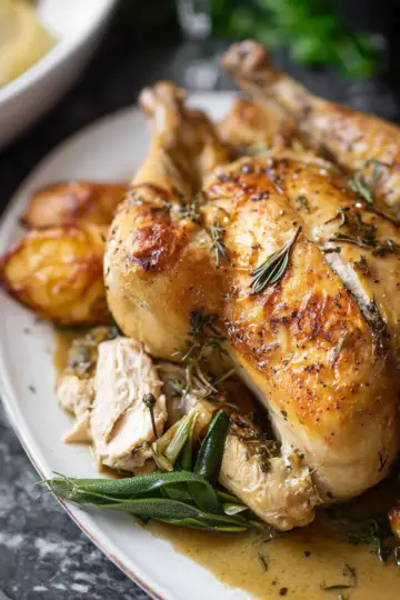 The best roast chicken with wine, herbs and garlic