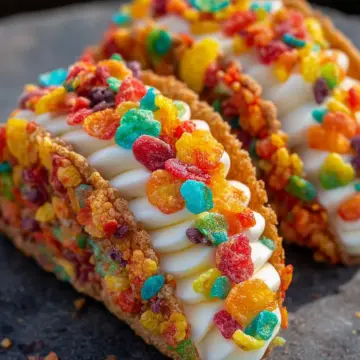 Fruity Pebbles Cheesecake Tacos
