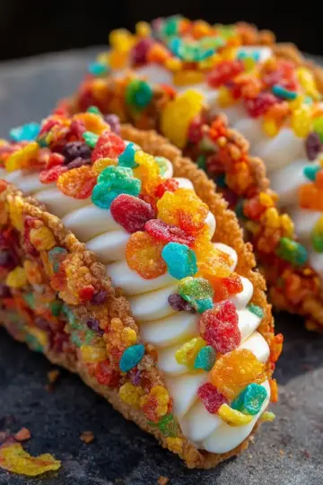 Fruity Pebbles Cheesecake Tacos