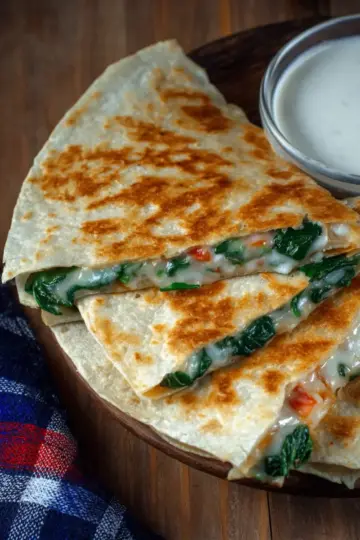 Spinach Quesadilla with Feta and Pepper Jack Cheese
