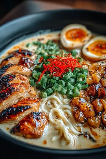Fiery Chicken Ramen with Creamy Garlic Sauce
