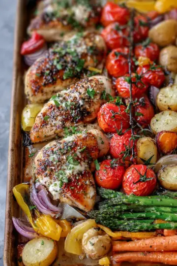Sheet Pan Bruschetta Chicken and Veggies