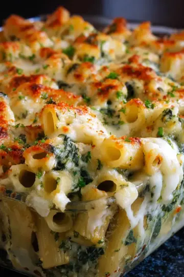 Baked Rigatoni With Spinach, Ricotta, and Fontina