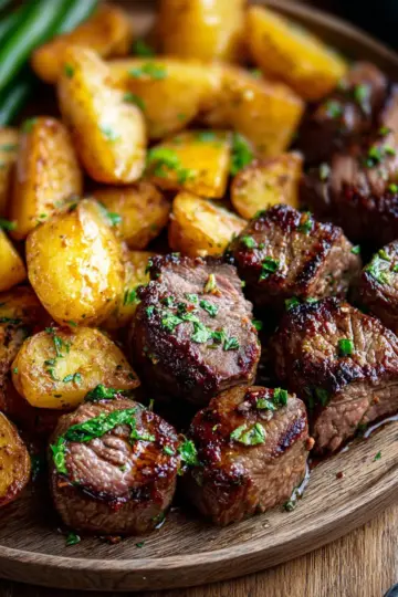 Garlic Butter Steak Bites and Potatoes