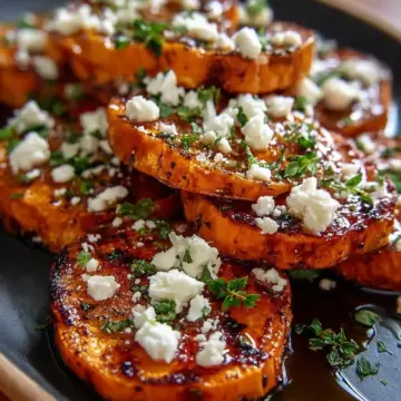Crispy Roasted Sweet Potato Rounds with Honey and Feta