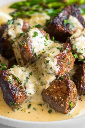 Garlic Butter Steak Bites with Parmesan Cream Sauce