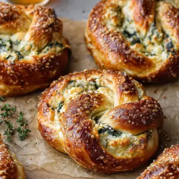 Spinach and Artichoke Stuffed Soft Pretzels