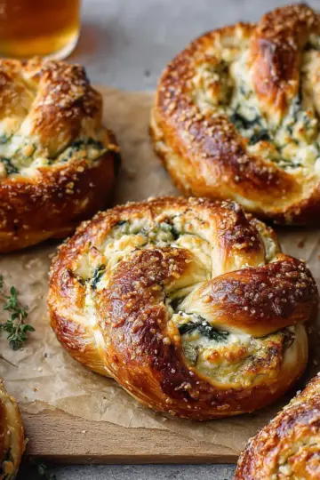 Spinach and Artichoke Stuffed Soft Pretzels