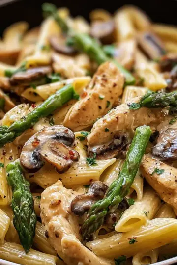 Creamy Mushroom and Asparagus Chicken Penne