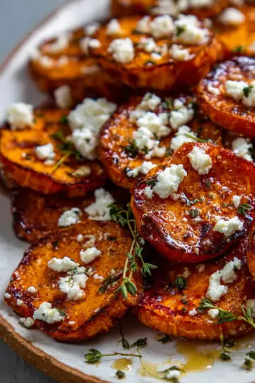 Roasted Sweet Potato Rounds with Honey & Feta