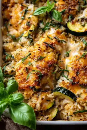 Cheesy Zucchini Chicken and Rice Bake