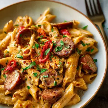 One Pot Creamy Cajun Sausage Pasta
