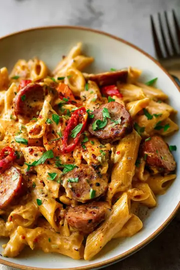One Pot Creamy Cajun Sausage Pasta