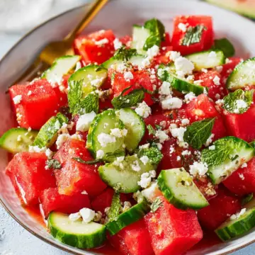 Watermelon Salad with Feta, Cucumber, and Mint