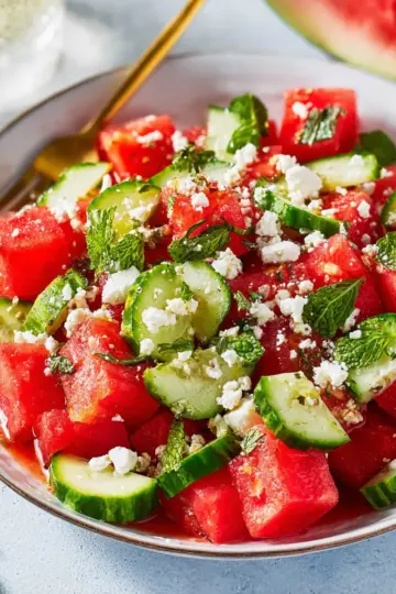 Watermelon Salad with Feta, Cucumber, and Mint
