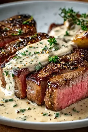 Juicy Steak with Creamy Garlic Sauce