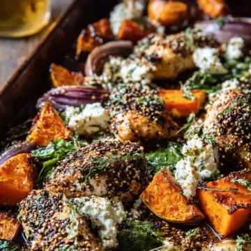 Sheet Pan Sesame Feta Chicken and Sweet Potatoes