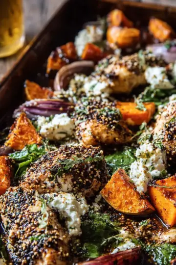 Sheet Pan Sesame Feta Chicken and Sweet Potatoes