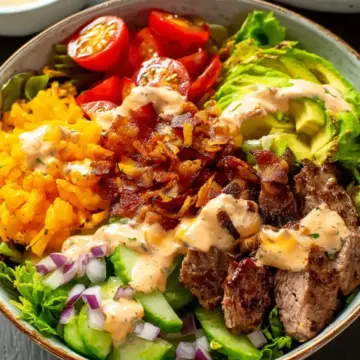 Fully Loaded Burger Bowl with Zesty Special Sauce Delight