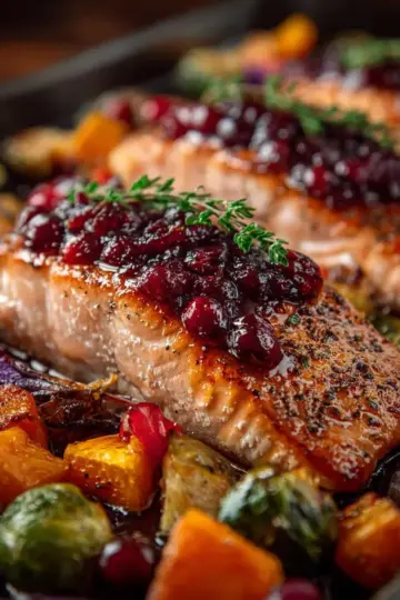 Cranberry Glazed Salmon with Roasted Autumn Vegetables