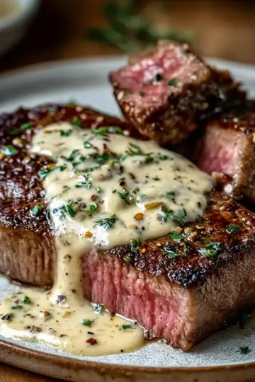 Juicy Steak with Creamy Garlic Sauce