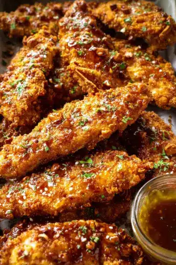 Spicy Honey Mustard Pretzel Chicken Fingers